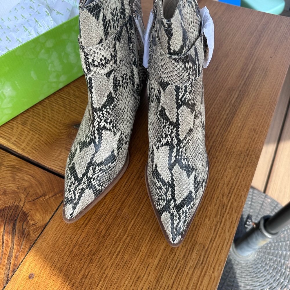 Sam Edelman Leather, Black and Cream Snakeskin Ankle Boots